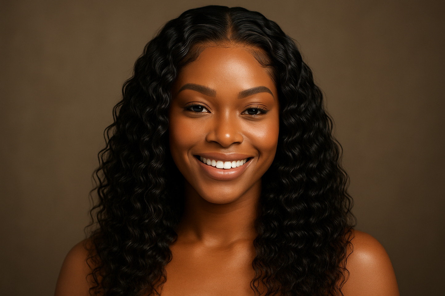 Black woman wearing Vibrance Hair Galaxy water wave lace wig