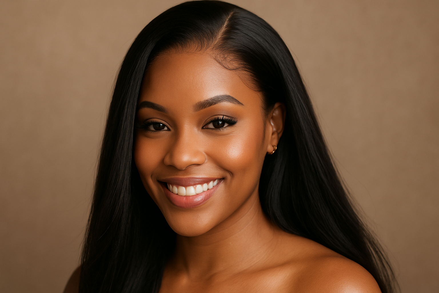 Light-skinned Black woman with raw Indian hair lace front wig - first style